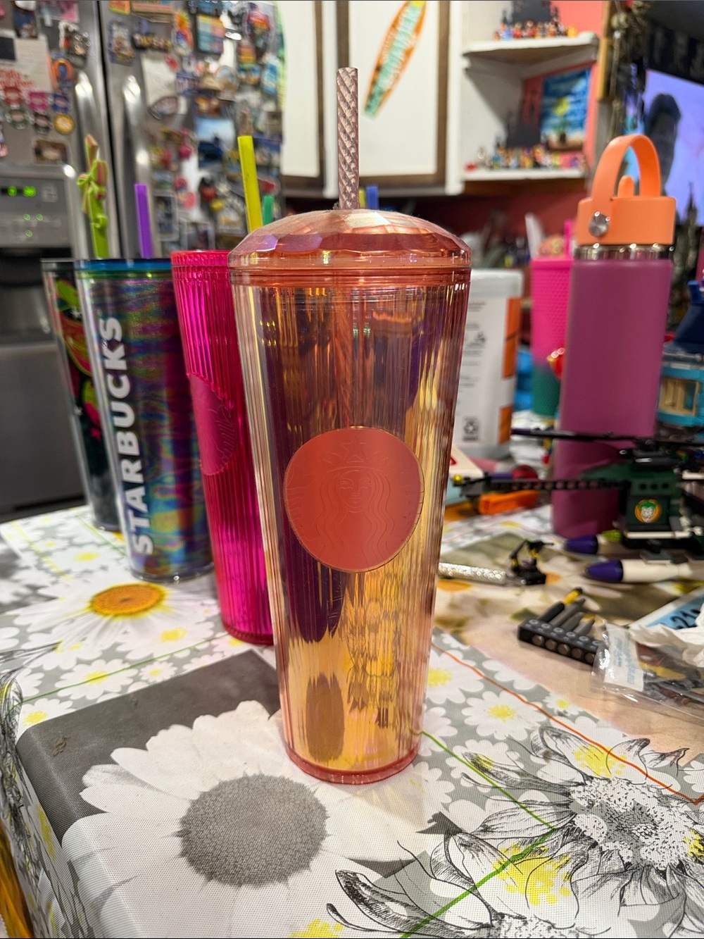 Starbucks Iridescent Pink-Gold Reusable Tumbler with Straw